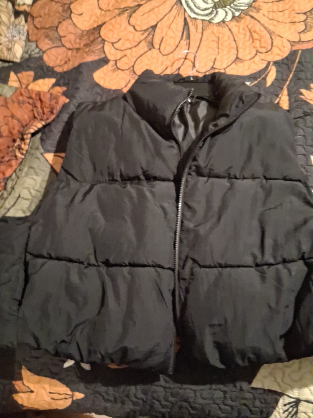 H&M Black Women's Puffer Jacket with Stand Collar